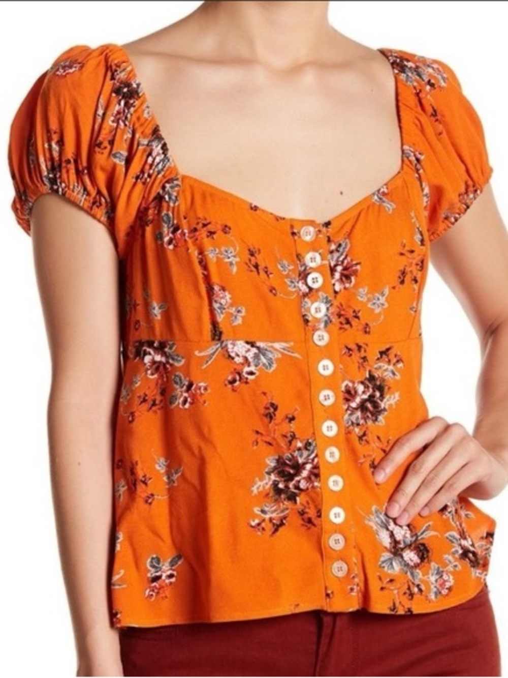 free people close to you orange floral top size medium